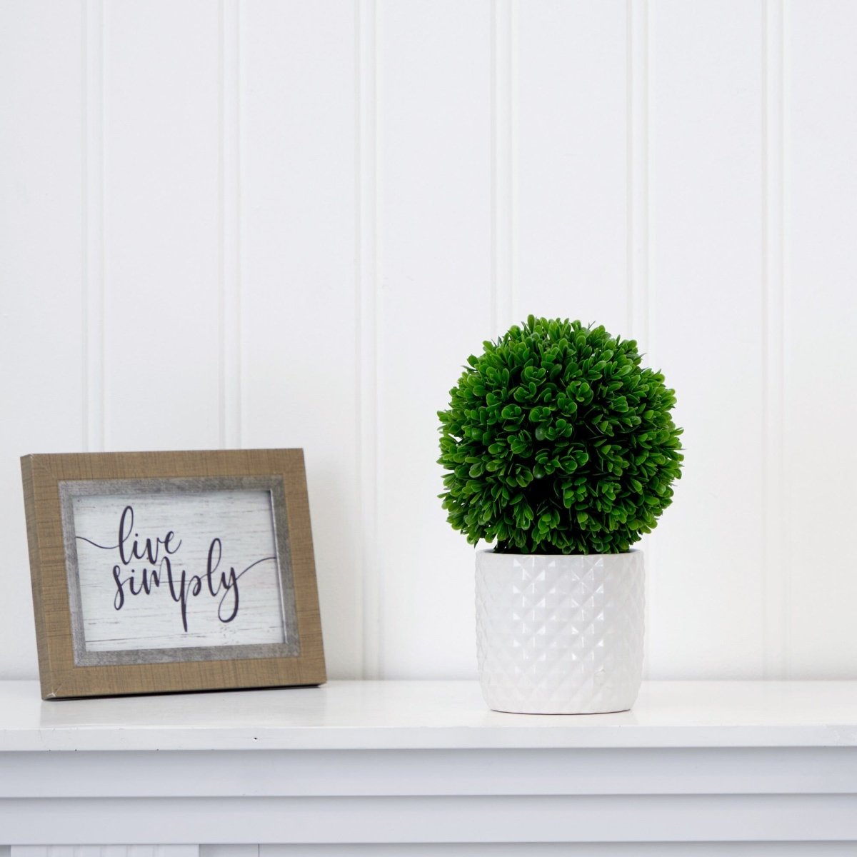 10-in Artificial Boxwood Topiary Plant With Decorative Planter