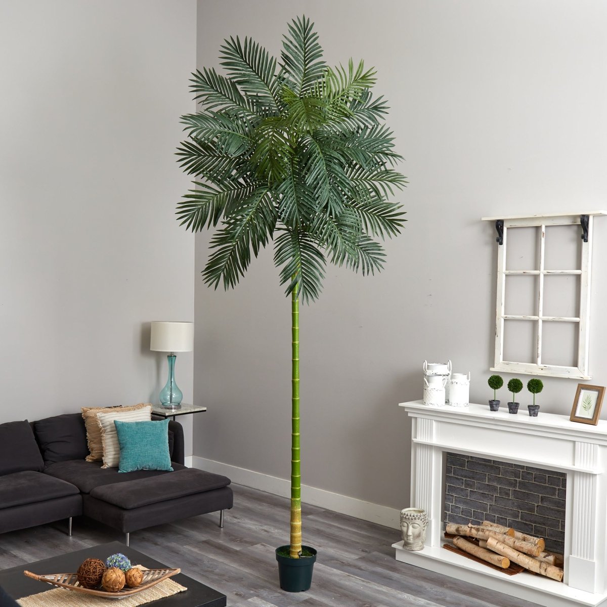10-ft Golden Cane Artificial Palm Tree | Tall Faux Tropical Decor