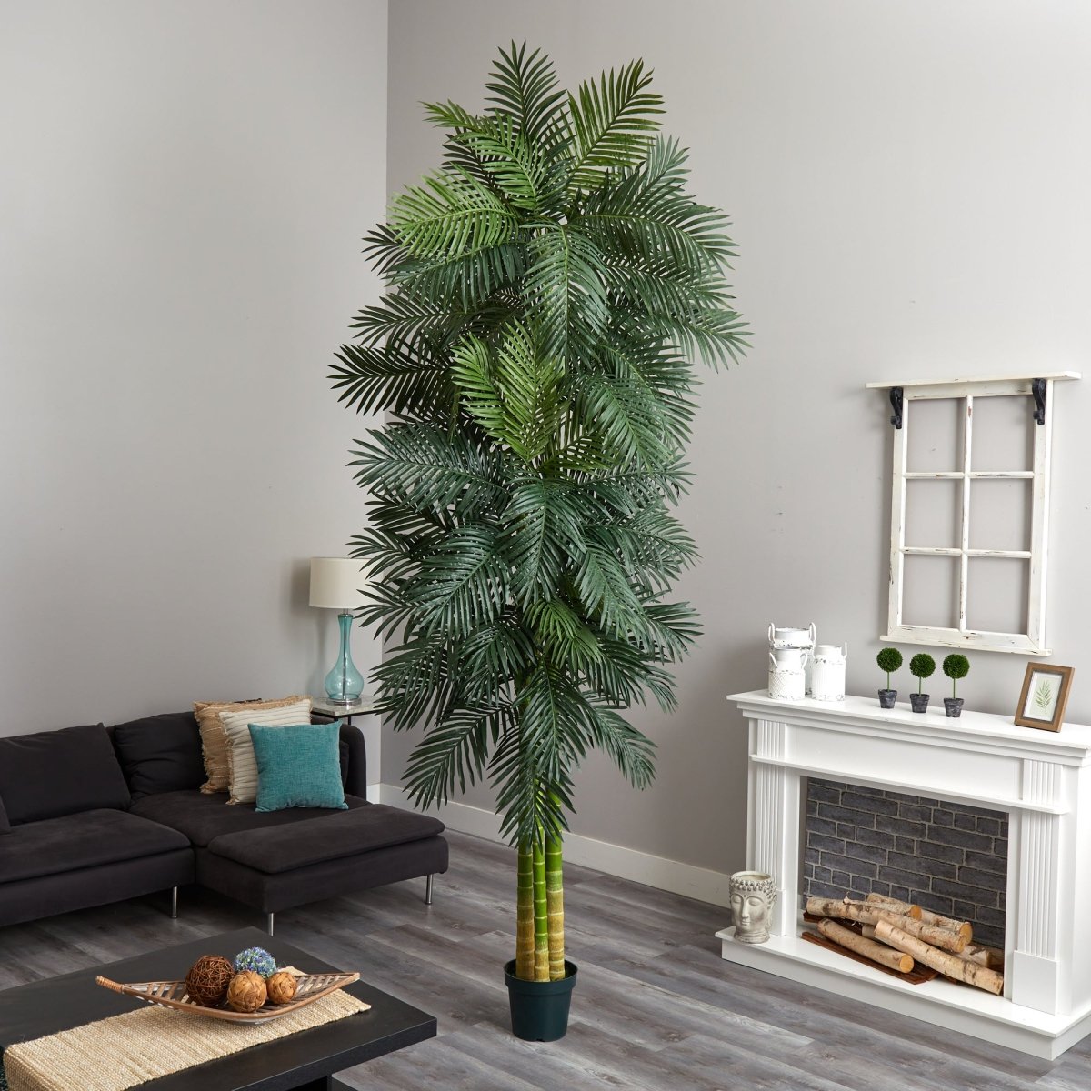 10-ft Triple Stalk Golden Cane Artificial Palm Tree