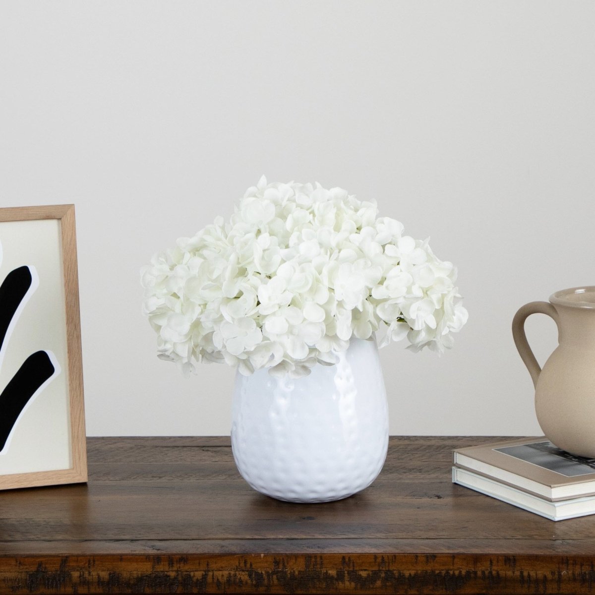 11-in Artificial Hydrangea Arrangement In White Metal Vase
