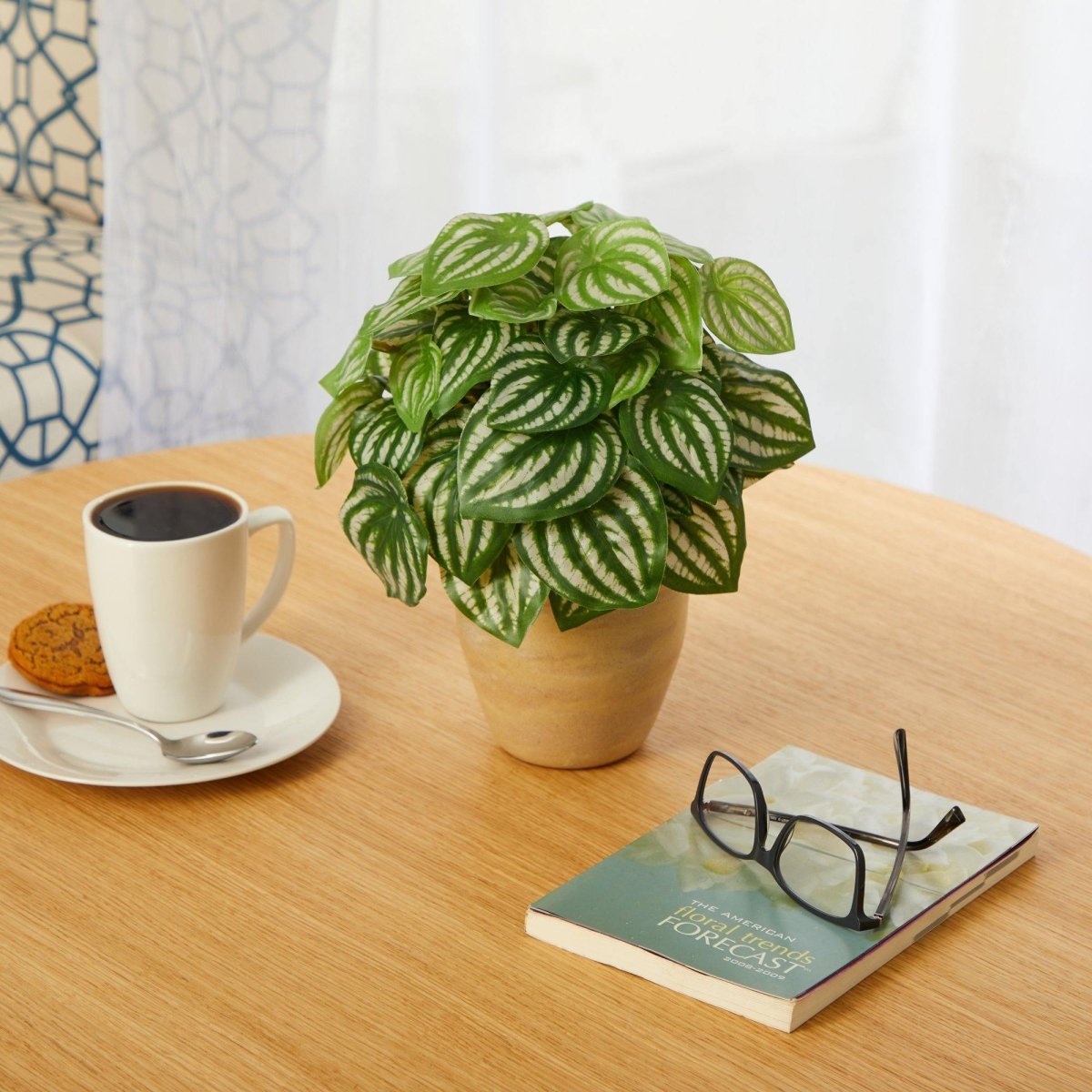 11-inch Artificial Watermelon Peperomia - Faux Plant In Ceramic Planter