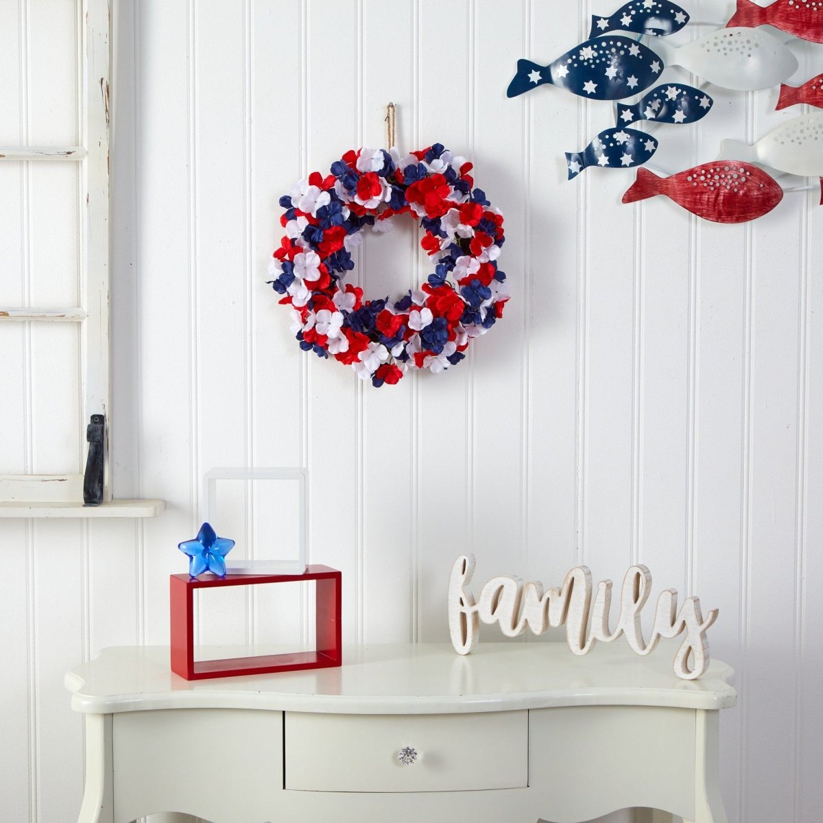 18-in Americana Patriotic Hydrangea Artificial Wreath Red White And Blue