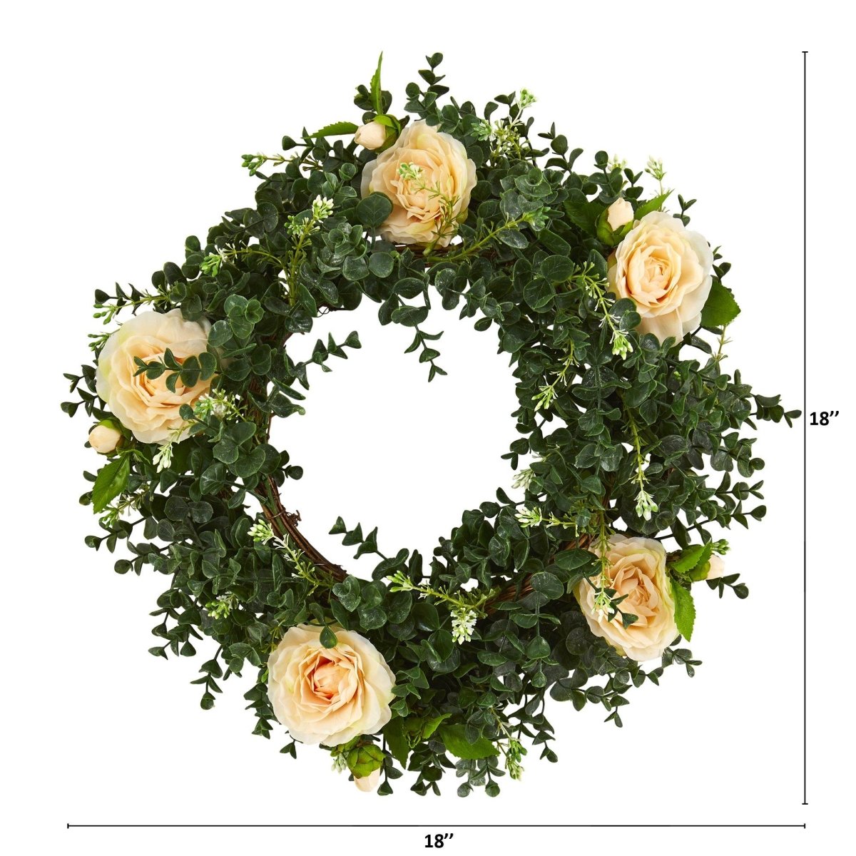 18-in Eucalyptus And Camellia Double Ring Artificial Wreath With Twig Base