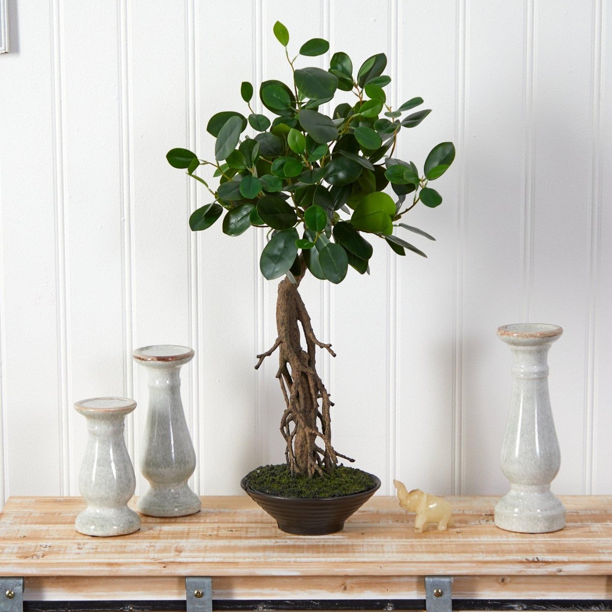 2-ft Realistic Artificial Ficus Tree – Bonsai Style In Decorative Planter