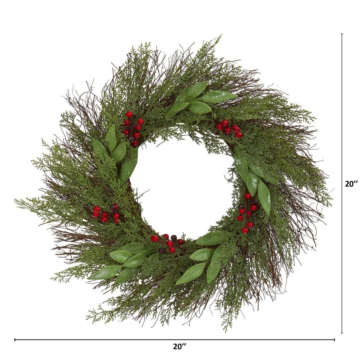 20-in Cedar And Ruscus With Berries Artificial Wreath