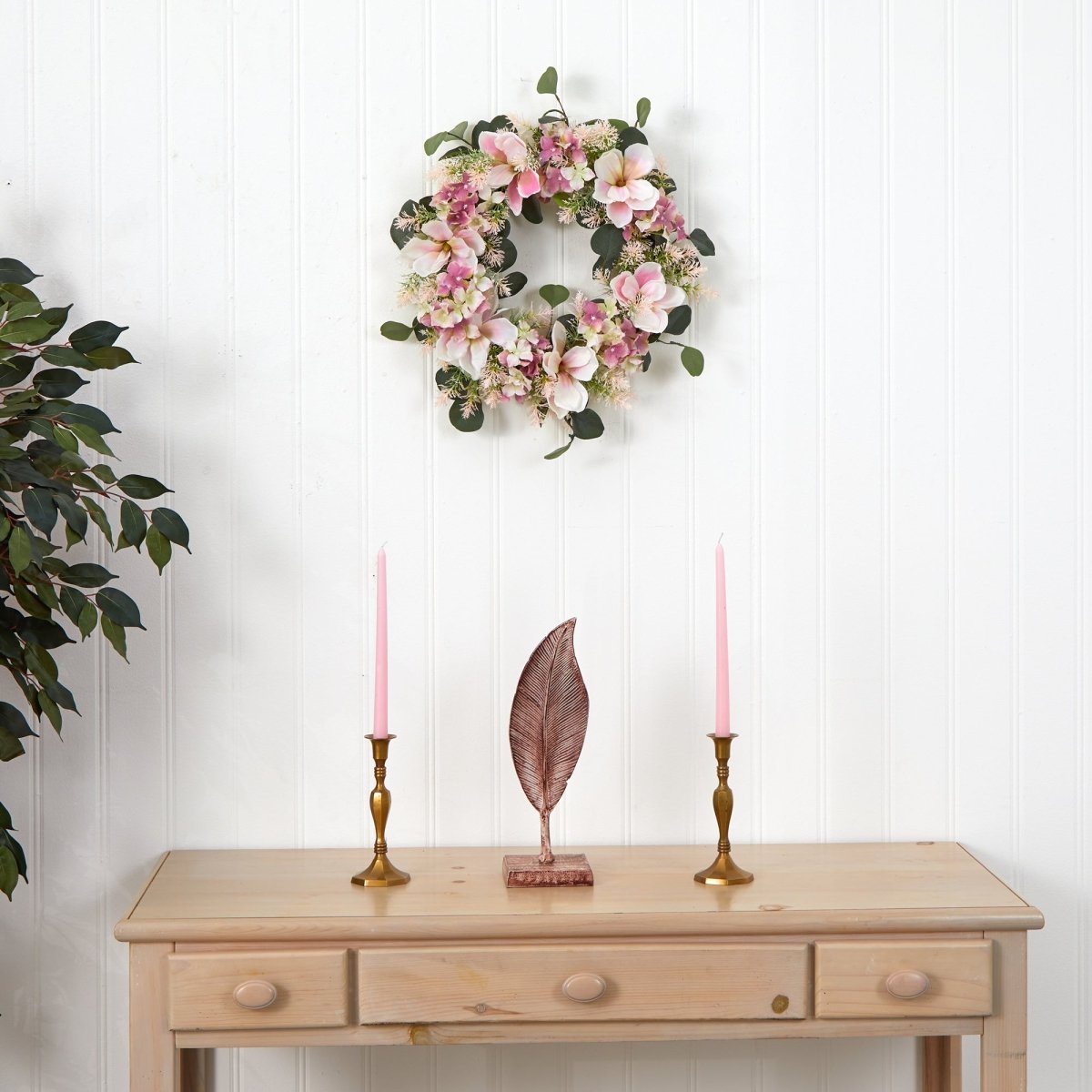 20-in Hydrangea And Magnolia Artificial Wreath – Elegant Floral Decor