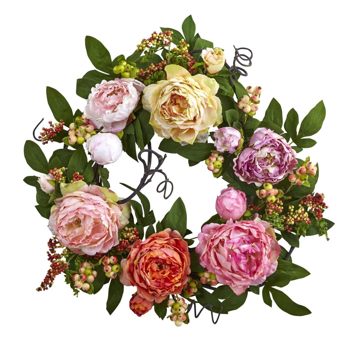 20-in Mixed Peony & Berry Wreath | Vibrant, Colorful Décor