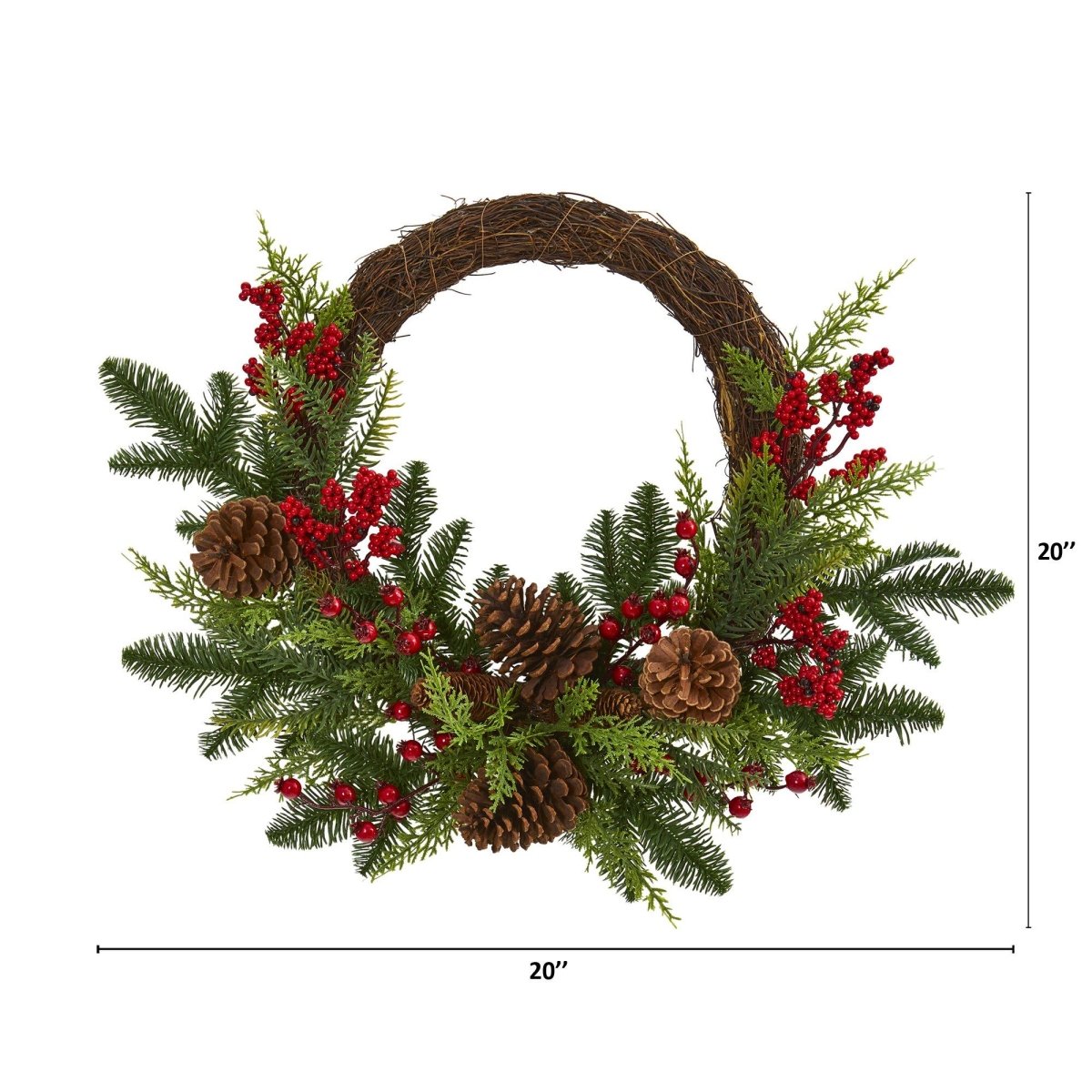 22-in Mixed Pine & Cedar Wreath | Pine Cones, Berries & Holiday Decor
