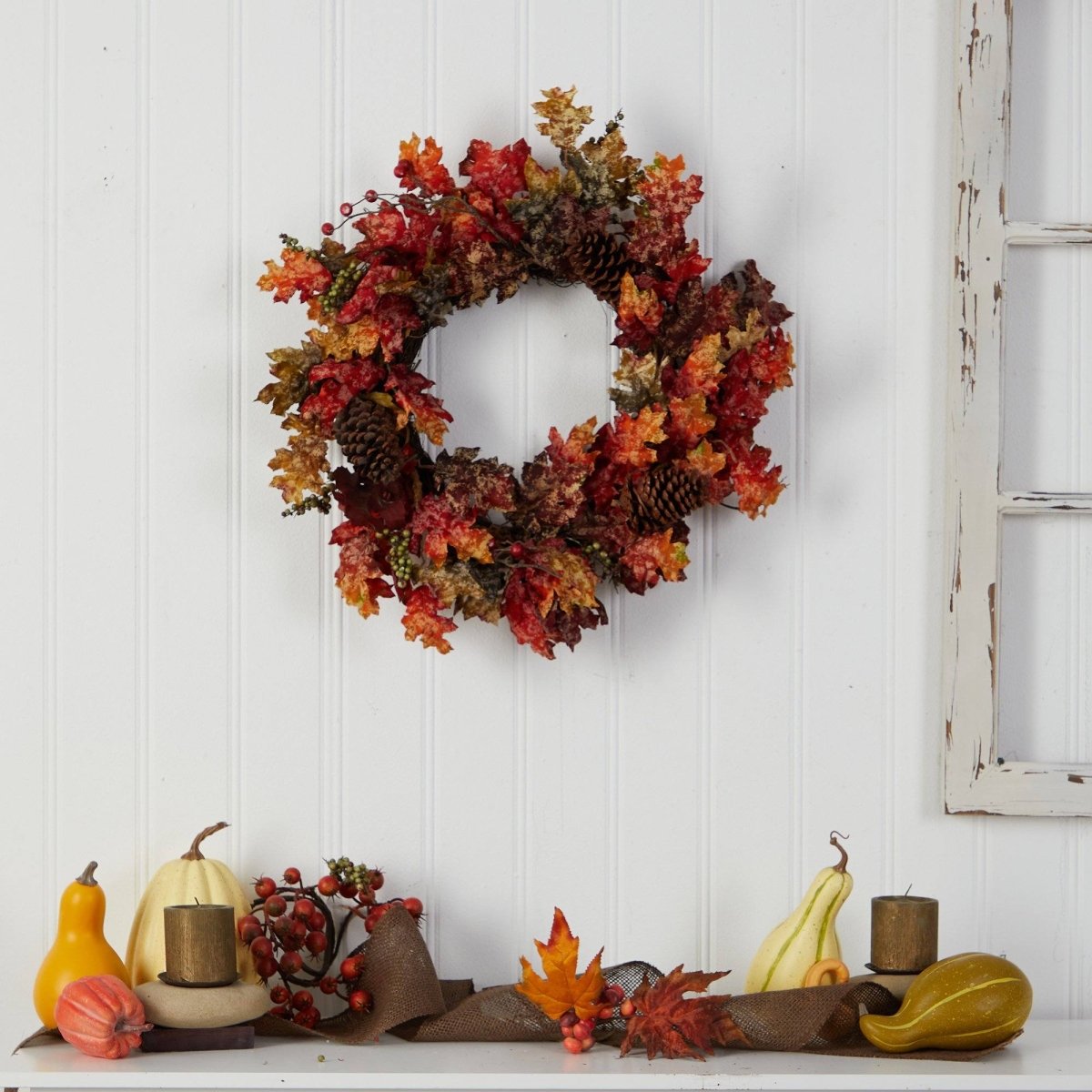 24-in Autumn Maple Artificial Fall Wreath With Berries & Pinecones