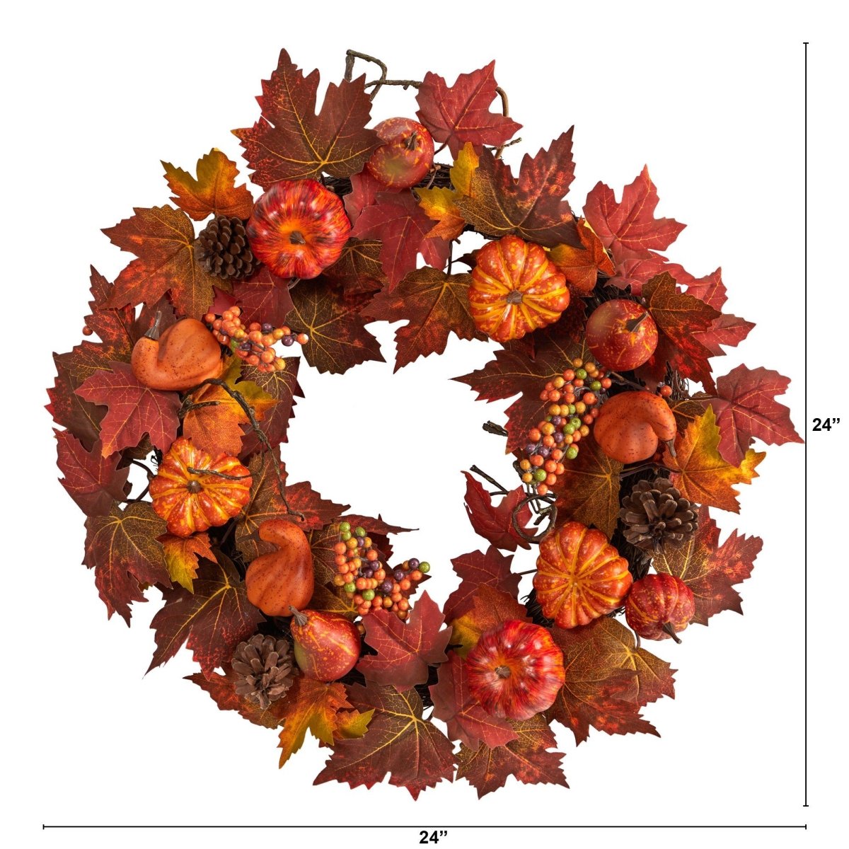 24-in Autumn Maple Leaves Artificial Fall Wreath With Pumpkins & Berries