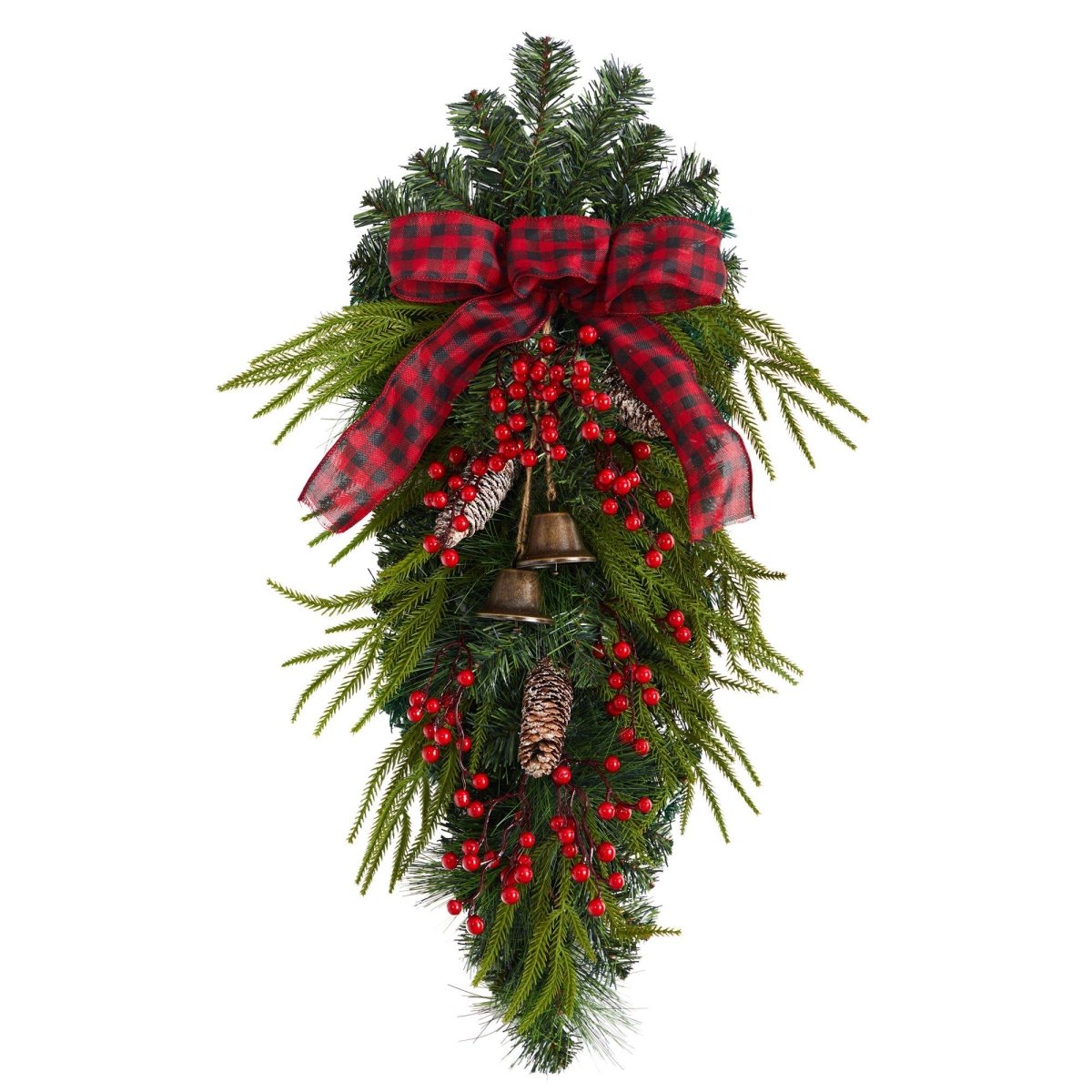 24-in Holiday Christmas Wreath With Pinecones, Berries & Bells