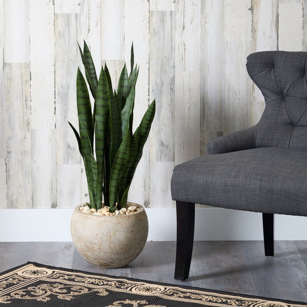 32-in Sansevieria Artificial Plant | Sand-Colored Planter