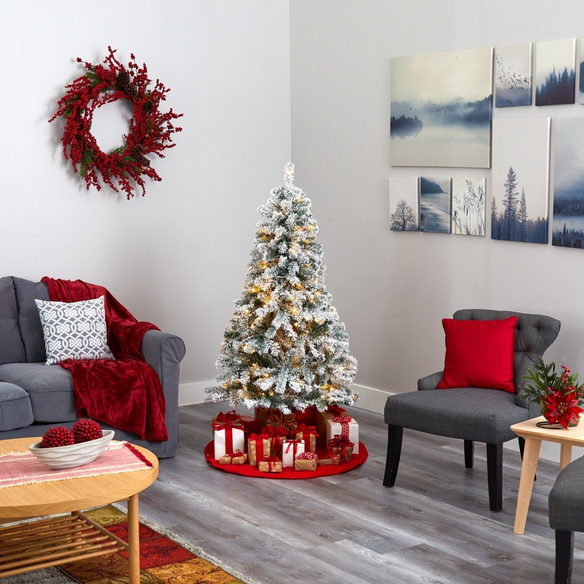 5-ft Flocked Rock Springs Spruce Christmas Tree | 150 LED Lights