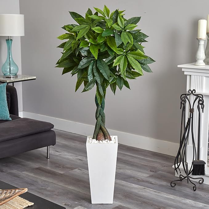 5.5-ft Artificial Money Tree In White Tower Planter