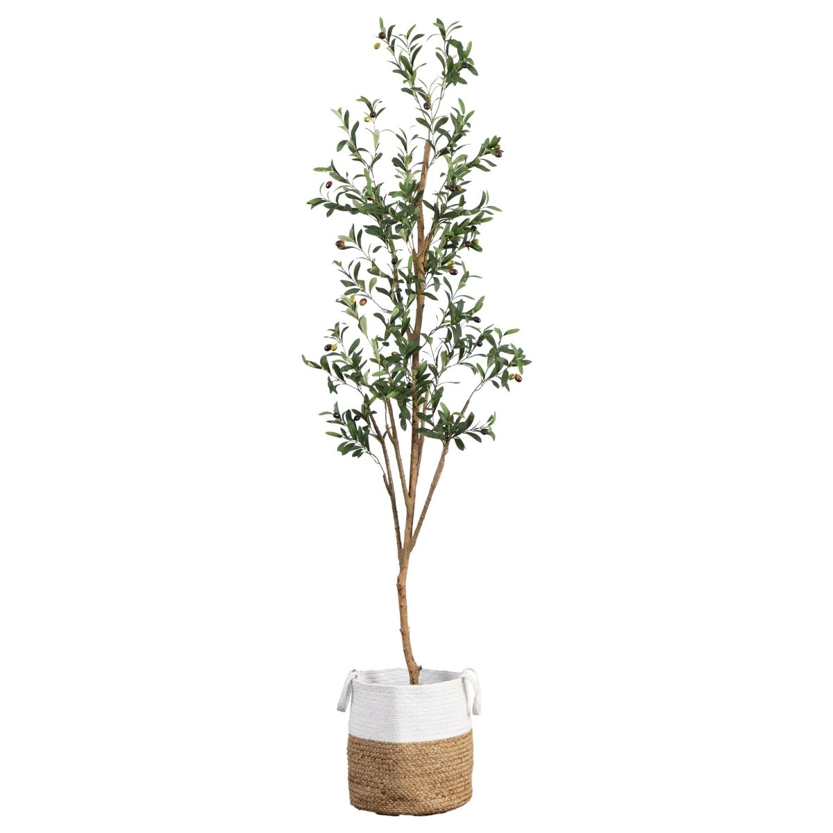 7-ft Artificial Olive Tree With Natural Trunk & Handmade Jute Basket