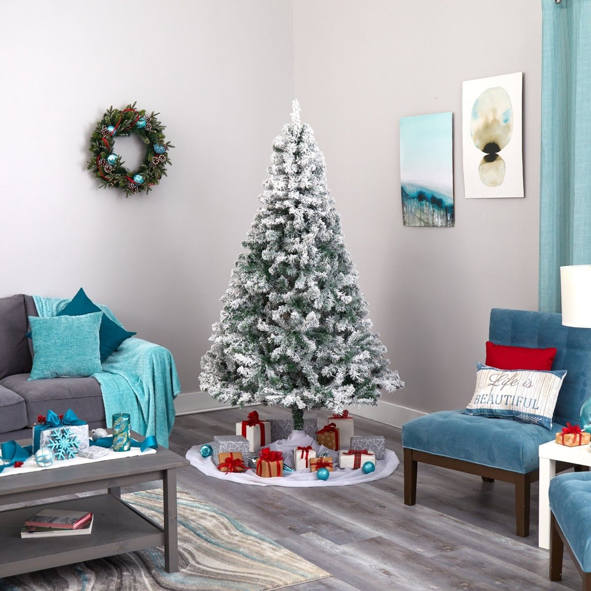 7-ft Flocked Rock Springs Spruce Tree | 350 LED Lights & Snow