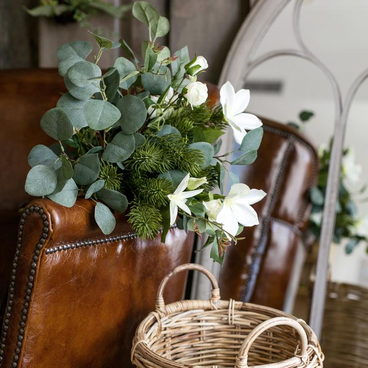 20" Tall Artificial Flower Bouquet - Clematis And Rose In Greenery
