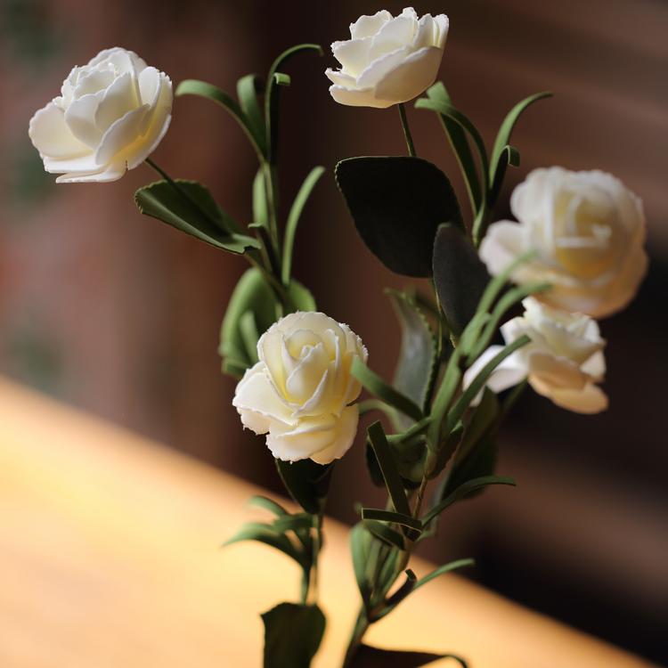 Artificial Flower Eco PE Camellia Bloom Stem Set In White 16" Tall