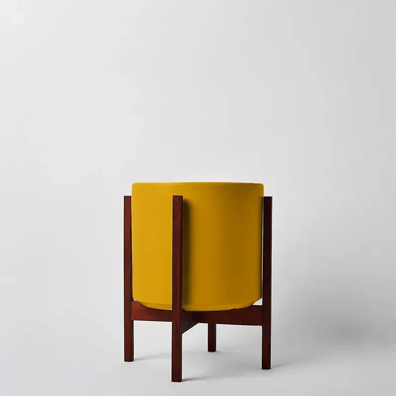 Ceramic Cylinder Planter By Solid Goods With Optional Mahogany Stand
