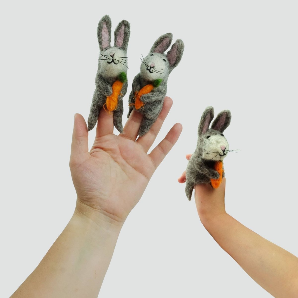 Finger Puppet - Gray Bunny With Carrot