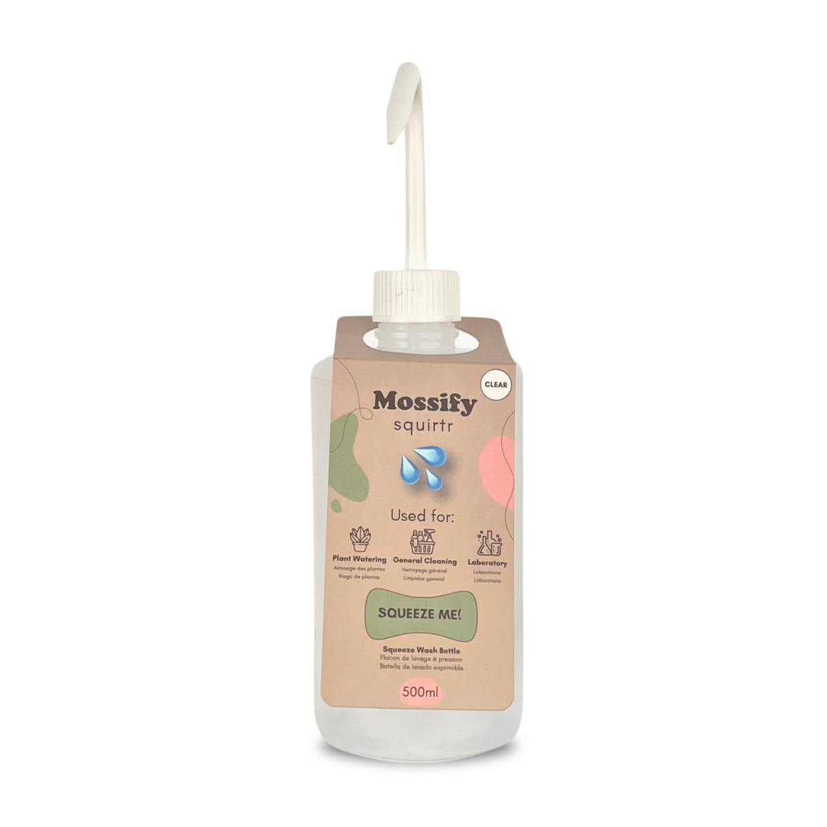 Mossify Squirtr – Precision Squeeze Bottle Plant Mister (Clear, 500ml)