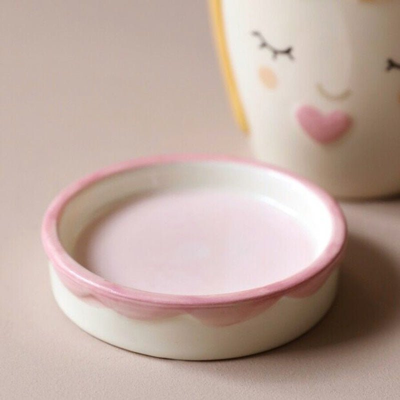 Pink Face Ceramic Planter And Tray, 9cm