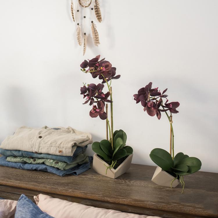 Purple Artificial Silk Orchid Potted Flower Arrangement (Small & Large)