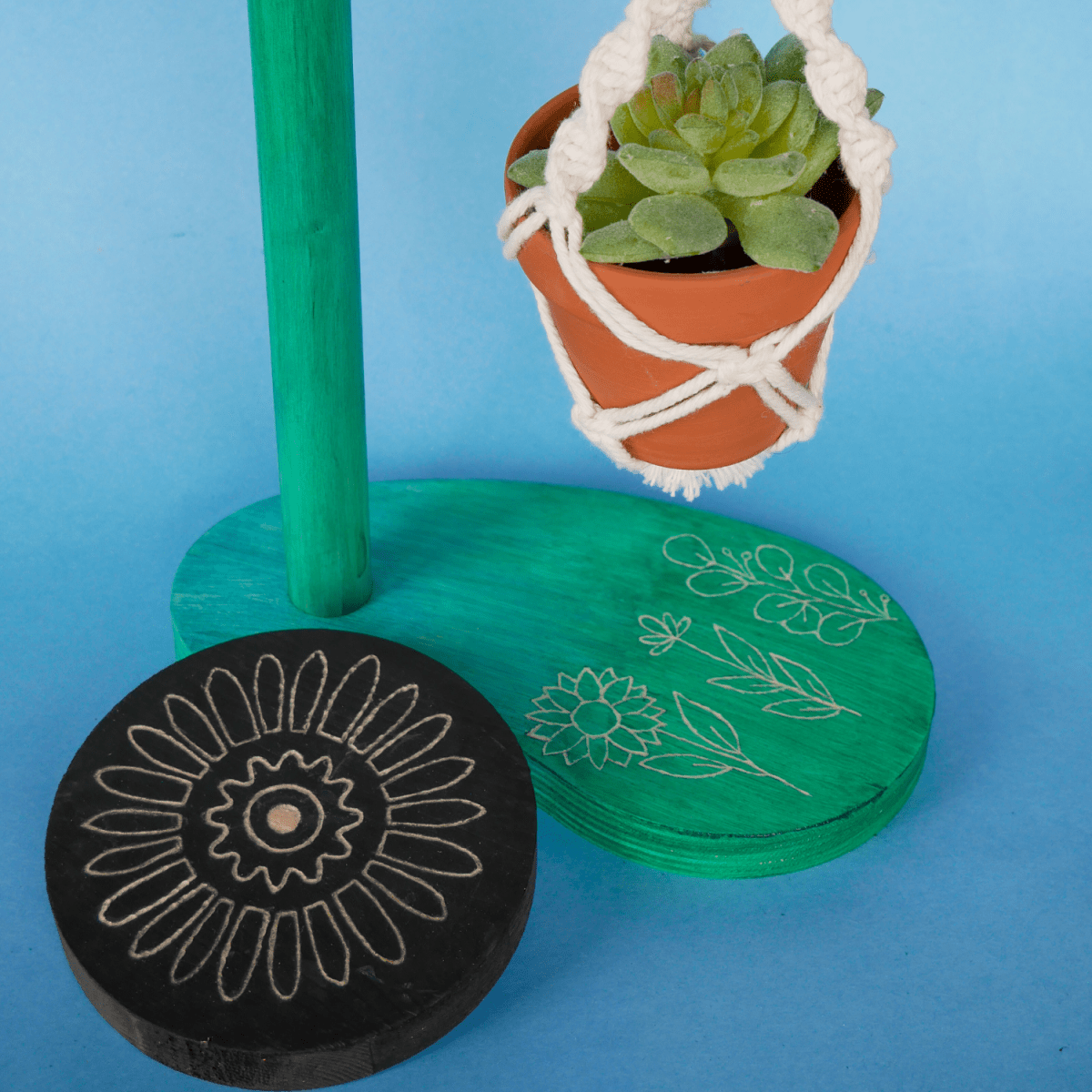 Wood Engraving Kit With Macrame Plant Stand