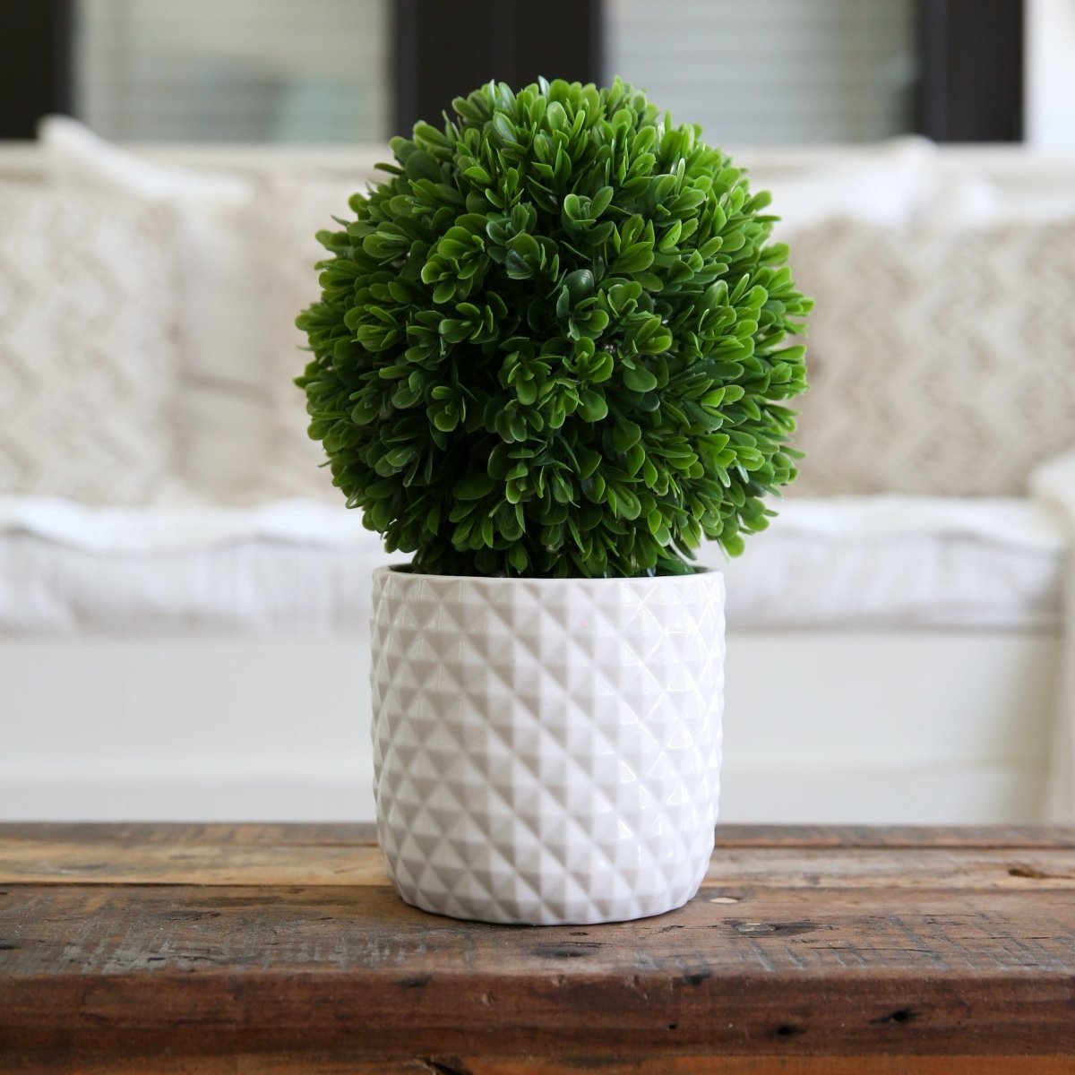  10-in Artificial Boxwood Topiary Plant With Decorative Planter