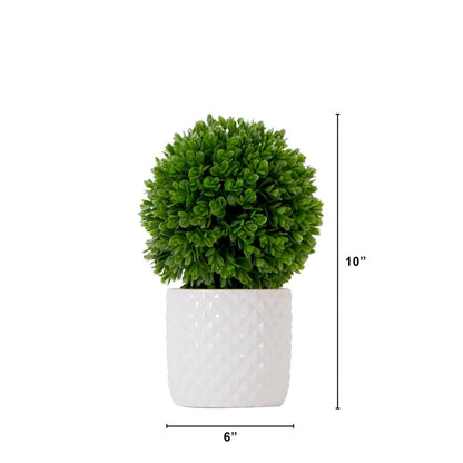  10-in Artificial Boxwood Topiary Plant With Decorative Planter