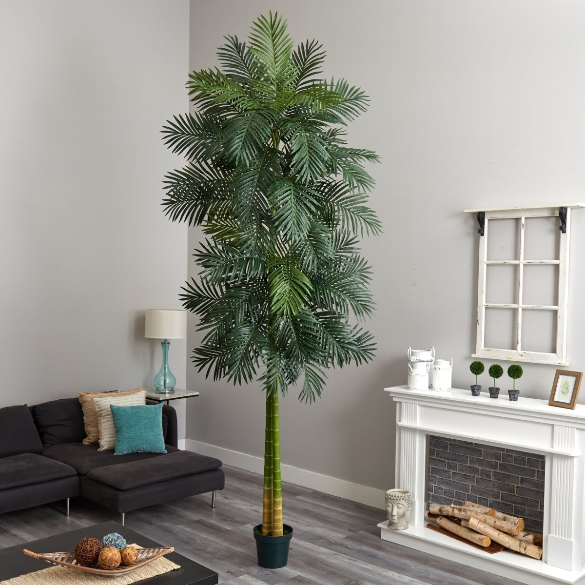  10-ft Double Stalk Golden Cane Artificial Palm Tree