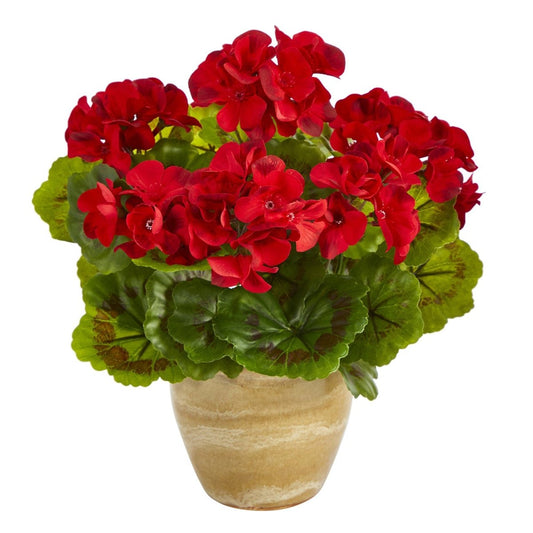  11-in Hardy Geranium Artificial Plant In Ceramic Pot – UV-Resistant Indoor/Outdoor Decor