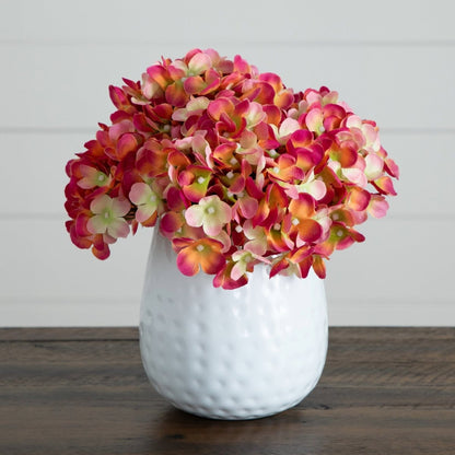  11-in Artificial Hydrangea Arrangement In White Metal Vase