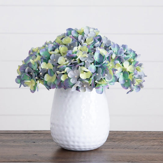  11-in Artificial Hydrangea Arrangement In White Metal Vase