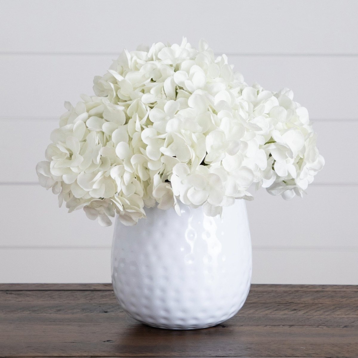  11-in Artificial Hydrangea Arrangement In White Metal Vase