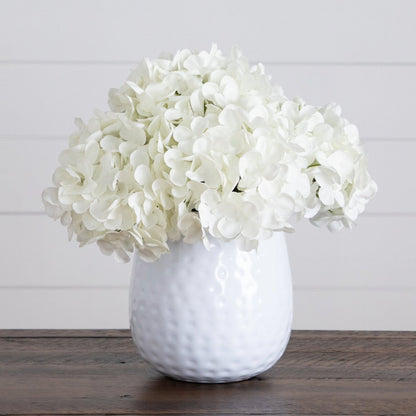  11-in Artificial Hydrangea Arrangement In White Metal Vase