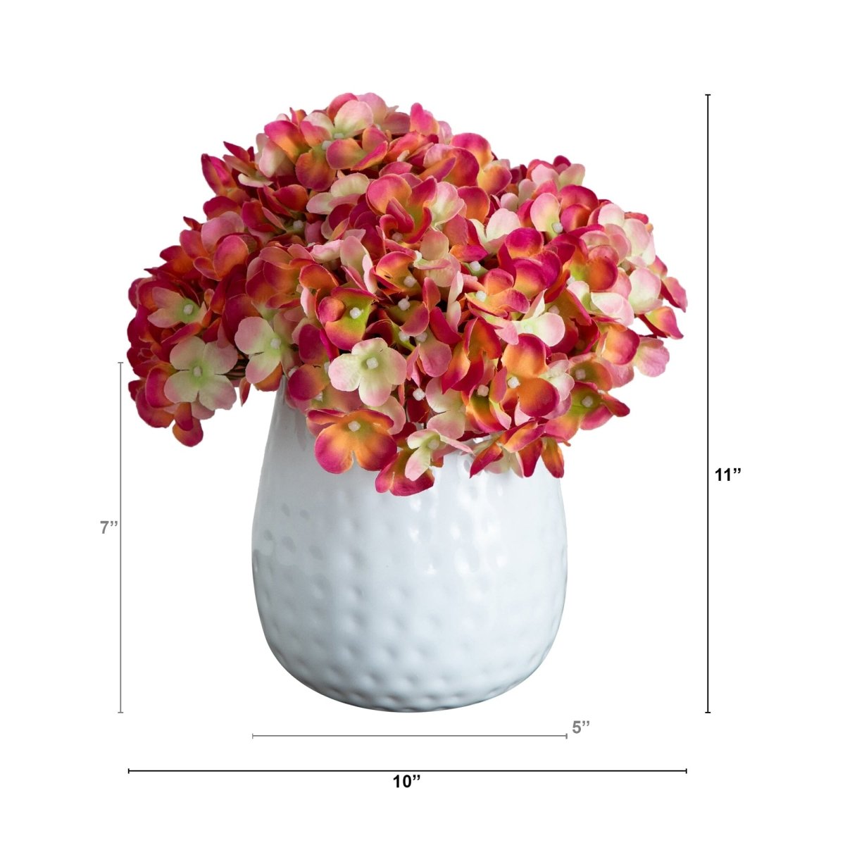  11-in Artificial Hydrangea Arrangement In White Metal Vase