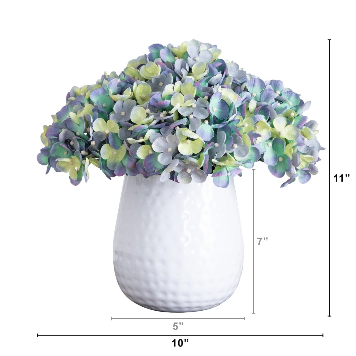  11-in Artificial Hydrangea Arrangement In White Metal Vase
