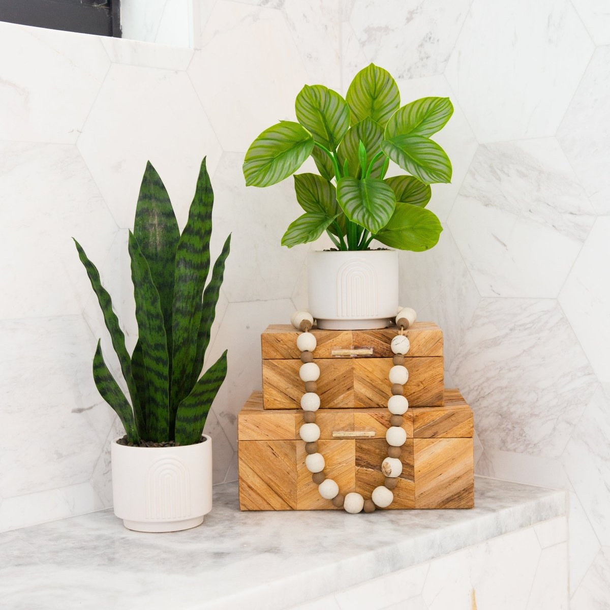  12-in Artificial Calathea Plant With Decorative Planter