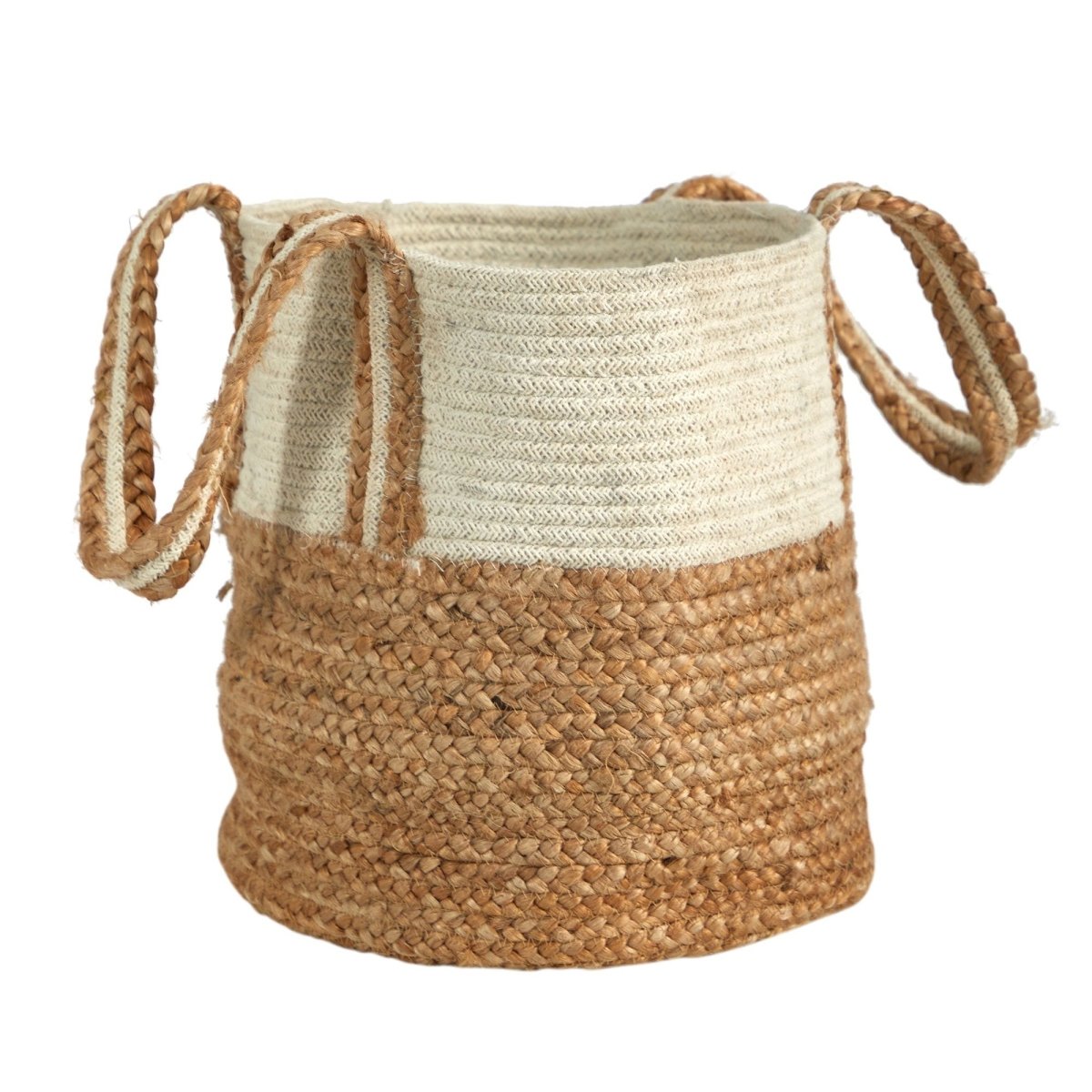  14-in Boho Chic Basket Natural Cotton And Jute With Handles