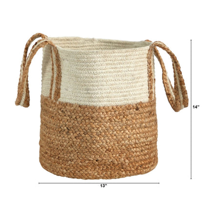  14-in Boho Chic Basket Natural Cotton And Jute With Handles