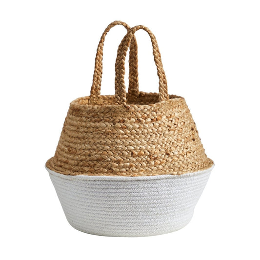  14-in Boho Chic Handmade Cotton & Jute White Woven Planter