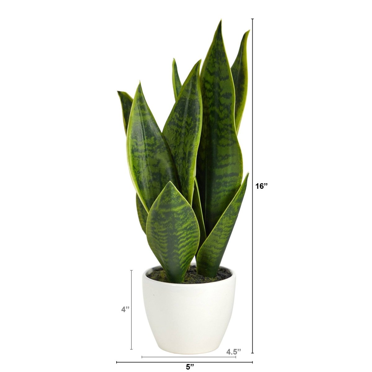  16-in Faux Snake Plant – Realistic Sansevieria In White Planter