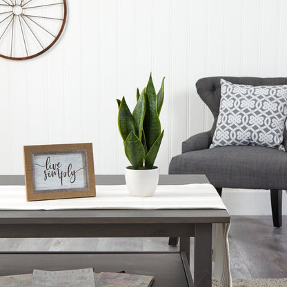  16-in Faux Snake Plant – Realistic Sansevieria In White Planter