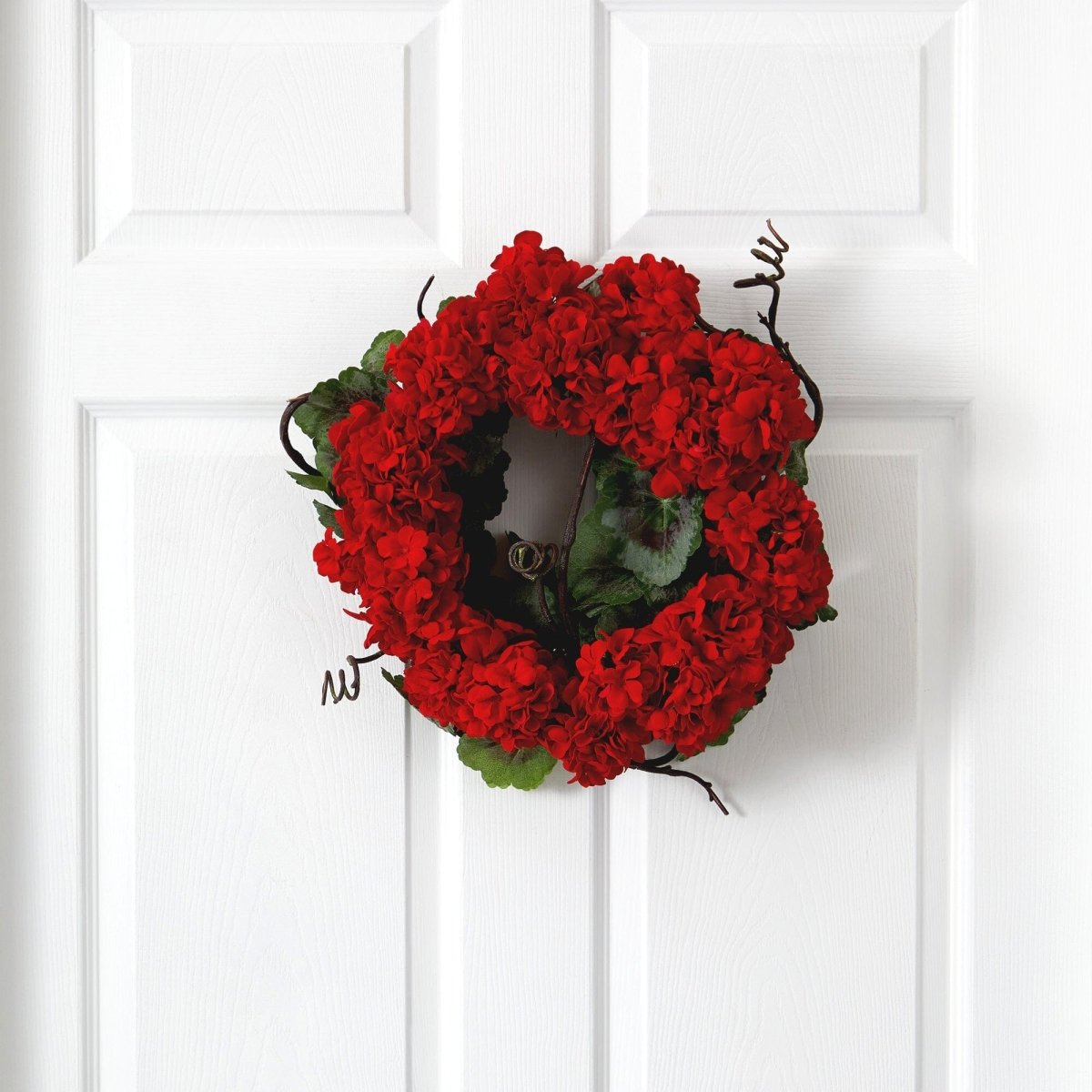  17-in Artificial Geranium Wreath | Bold Floral Door Décor