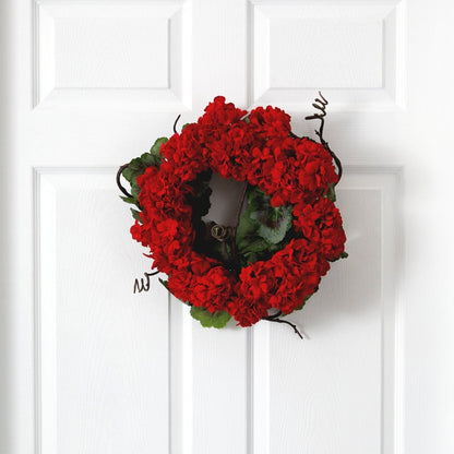  17-in Artificial Geranium Wreath | Bold Floral Door Décor