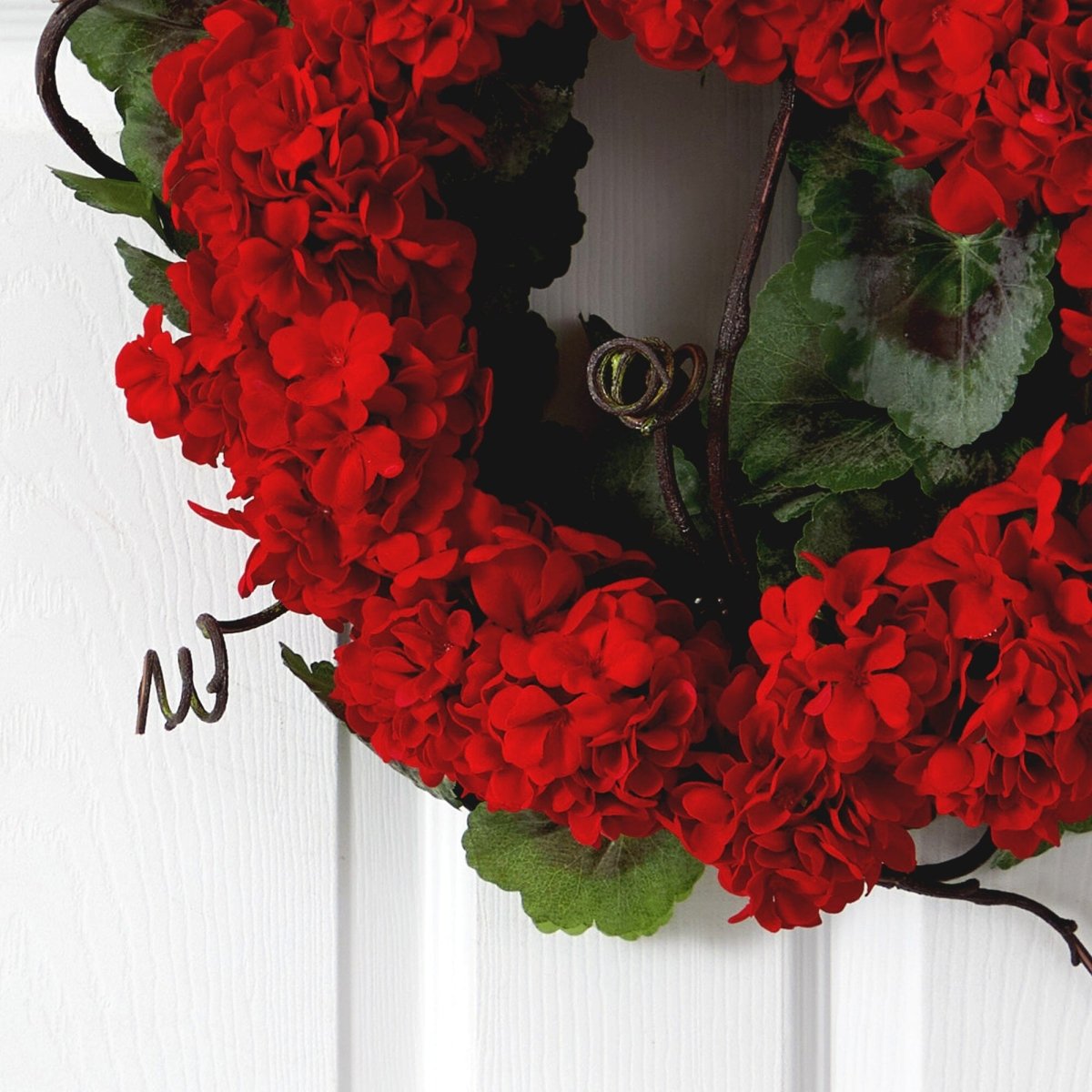  17-in Artificial Geranium Wreath | Bold Floral Door Décor