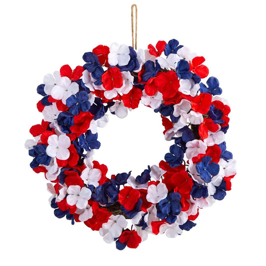  18-in Americana Patriotic Hydrangea Artificial Wreath Red White And Blue