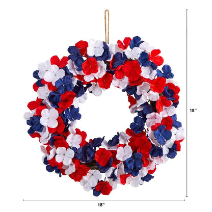  18-in Americana Patriotic Hydrangea Artificial Wreath Red White And Blue