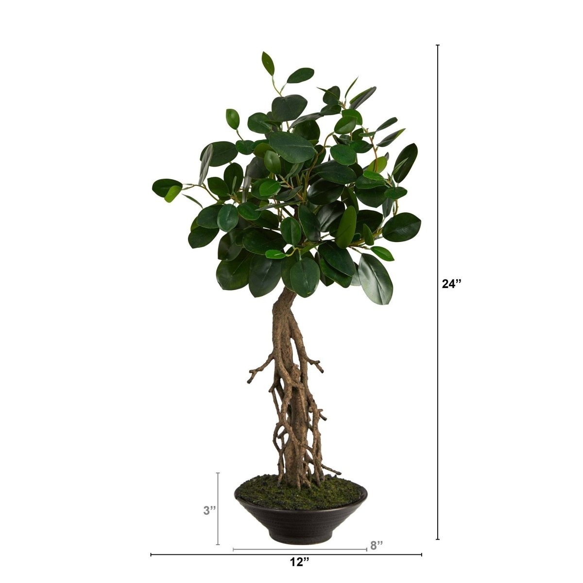  2-ft Realistic Artificial Ficus Tree – Bonsai Style In Decorative Planter